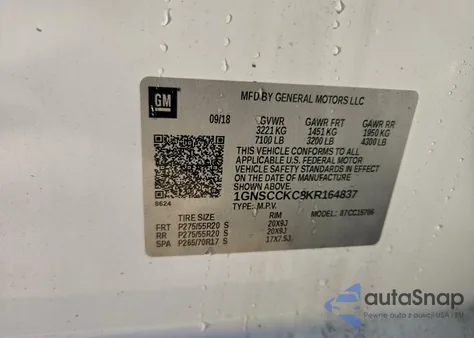 2019 Chevrolet Tahoe C1500 Premier из США, поврежденный, VIN 1GNSCCKC8KR164837